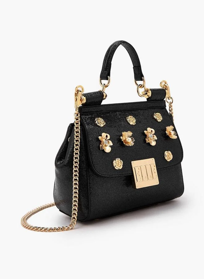 ELLE BLACK Floral Embellished Satchel Bag With Chain Strap Ramadan Collections for Women | Best Price UAE